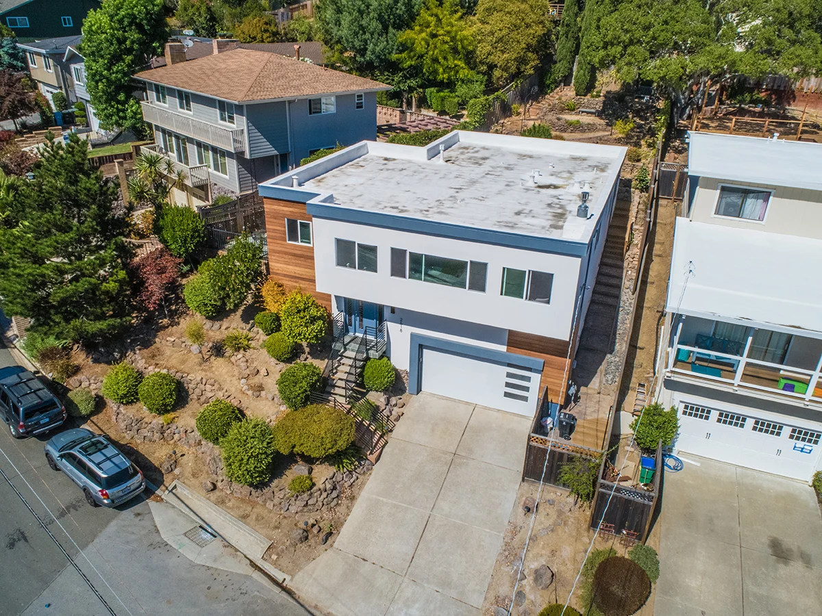 Aerial view of a modern Belmont home remodel